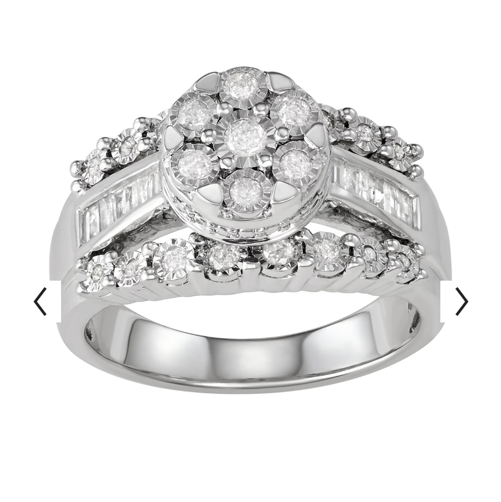 Sterling Silver 1/2 Carat T.W. Diamond Flower Ring